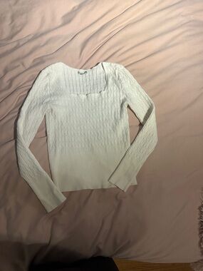 Fashion Nova Cream Cable Square-Neck Sweater